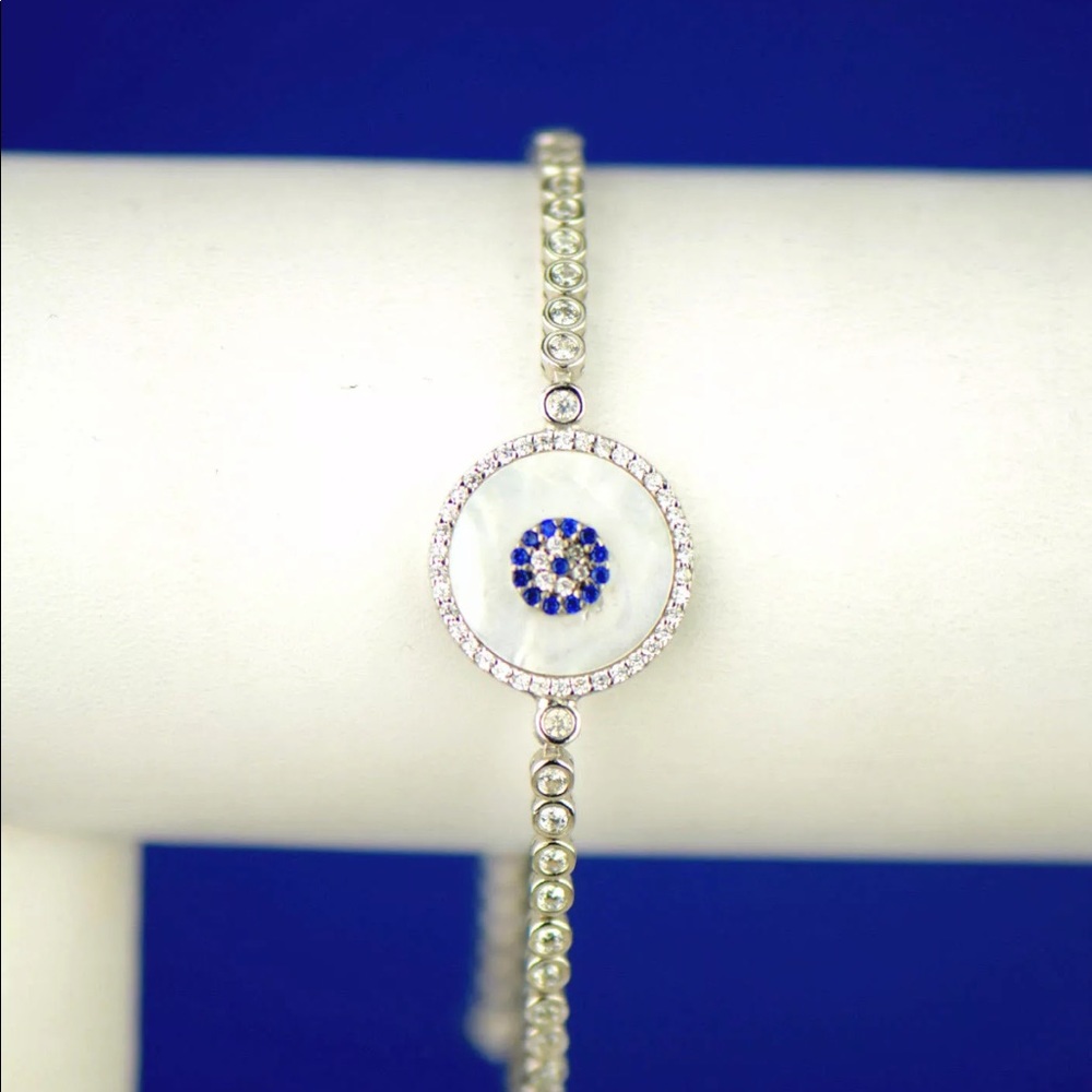 Sterling Silver CZ Evil Eye Bracelet